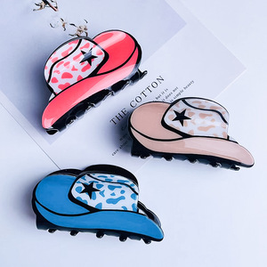 Graziosa Molletta per Capelli in Acrilico con Stampa Leopardata Retrò di Lusso Coreano, Stile Europeo Americano, per Coda di Cavallo, alla Moda, a Forma di Cappello da Cowboy, per Ragazze - Product Image 3