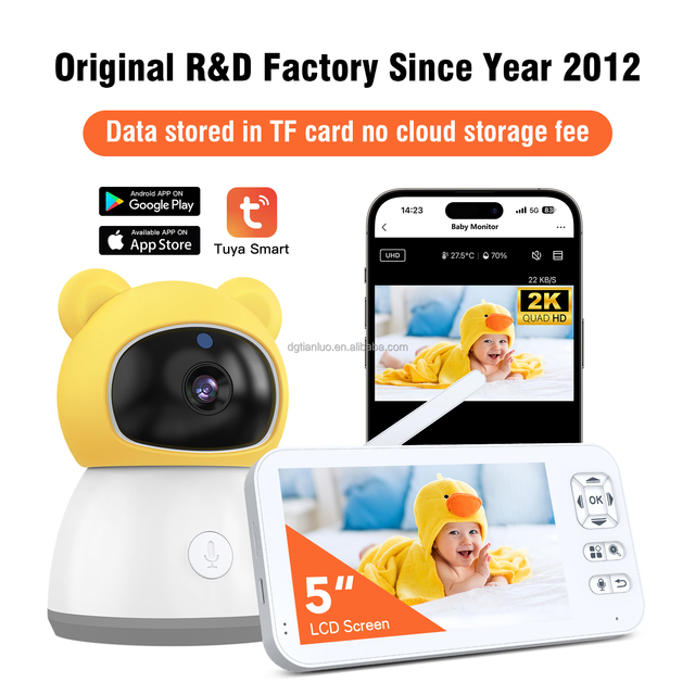 Baby Camera Monitor Night Vision Two-Way Audio Pan-Tilt Motion Detection Wi-Fi 5" Tuya App Crying Detection Rechargeable Battery