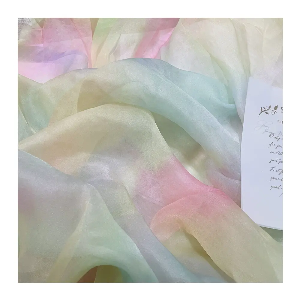 Popular design digital printed rainbow organza mesh lace fabric printed organza tulle puffy fabric for princess dress