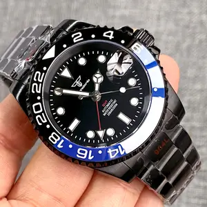 40mm Tandorio Dive Black NH34 GMT Steel Mechanical Watches 120clicks Bezel Sapphire 904L Bracelet Waterproof Relogio Masculino