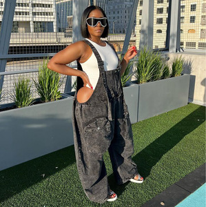 Wholesale Fashion <strong>Baggy</strong> Blue Denim <strong>Jumpsuits</strong> Overall Casual One Piece Jean Rompers Women <strong>Jumpsuit</strong> - Product Image 2