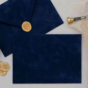 Enveloppes d'invitation de mariage personnalisées en velours bleu marine, papier de doublure avec sceau de cire doré pour carte de remerciement de luxe pour fête prénuptiale - Product Image 1