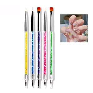 Özel logo çift uçlu sentetik naylon astar fırçalar 5 adet akrilik Nail Art Liner detay ince fırçalar çizim için tasarım