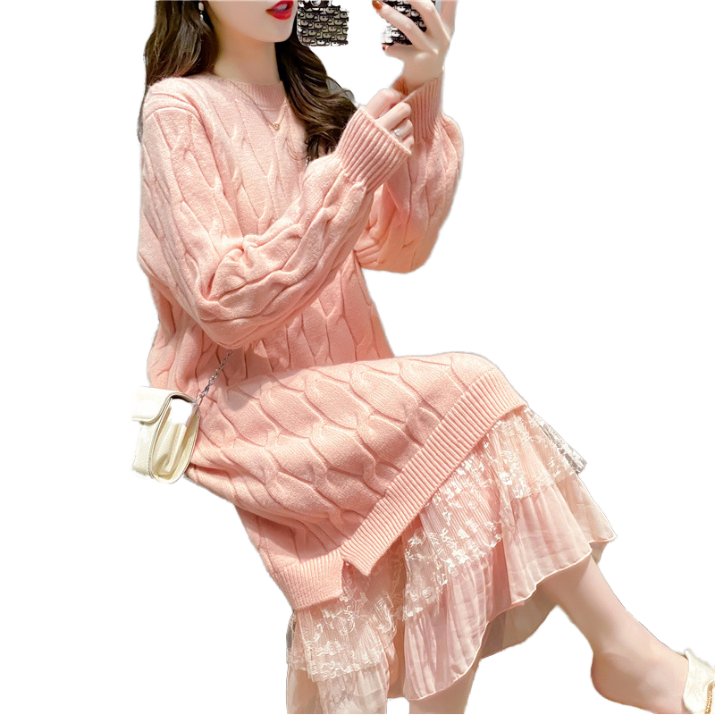 Wholesale Korean Sweet Solid Color Knit Pullover Dress
