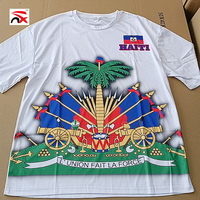 T-shirt à col rond 100% polyester, couleurs du drapeau haïtien, produits de la série Haïti, logo personnalisé, vêtements à drapeau haïtien, t-shirts