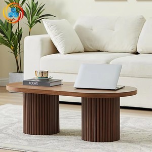 Modern Fluted Pedestal Wooden <b>Coffee</b> <b>Table</b> Minimalist Design with Optional Finishes and Double Column Base for Living Room - Product Image 3