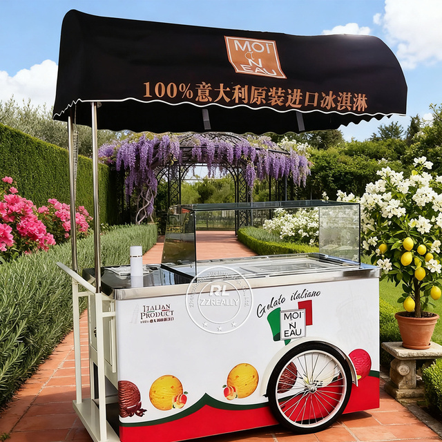 Trendy Gelato Portable Juice Serving Ice Cream Food Durable Frozen Treat Cart