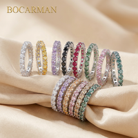 BOCARMAN Bague d'éternité en argent sterling 925 plaqué rhodium 3,0 mm avec moissanite colorée, alliance de mariage, vente en gros d'usine, prête à être expédiée