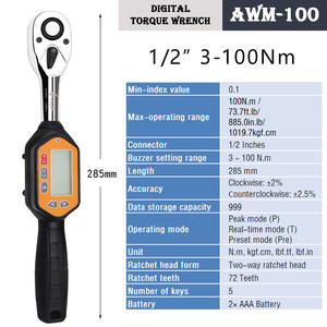Clé dynamométrique numérique 3/8 "1/4" avec alertes LED pour l'automobile, le vélo, les tests de mesure et les réparations à domicile - Product Image 6