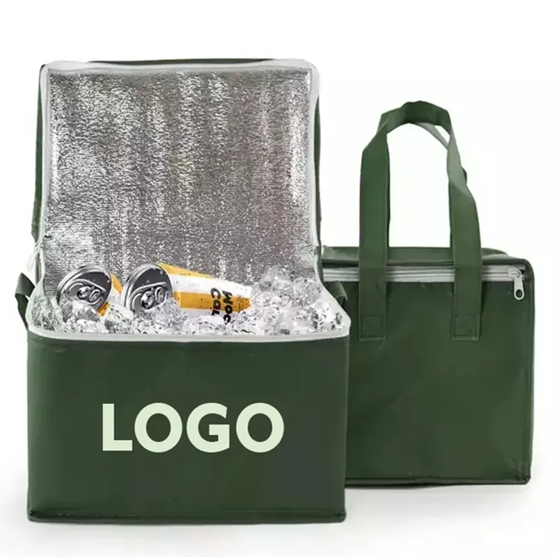 Многоразовые продуктовые 6 упаковок для пикника, изолированная сумка-холодильник с логотипом, зеленая, Экологически чистая, водонепроницаемая сумка-холодильник для еды и обеда