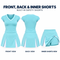 Ensemble de tennis personnalisé pour femmes, haut à manches courtes et col en V, jupe-culotte fendue avec short intégré pour les matchs de tennis