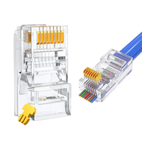 Conector RJ45 Transparente Chapado en Oro de 3 Vías, Conector Modular Cat5e/Cat6, Enchufe Ethernet para Red YOFC