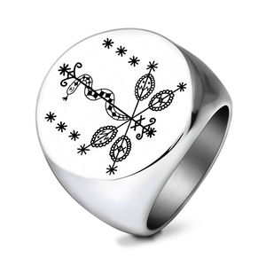Anello in Acciaio Inossidabile R153 con Simboli Veve, Sigillo Vodou Lwa Loa <span class=keywords><strong>Ti</strong></span> Jean Petro, Incisione Laser Voodoo, Amuleto Talismano, Gioiello - Product Image 3