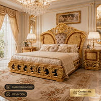 Ensemble de meubles de chambre à coucher de luxe sur mesure en bois massif européen haut de gamme avec feuille d'or, style antique, pour villa et hôtel