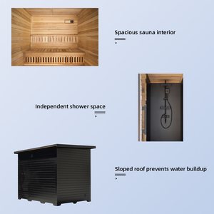 Sauna extérieur pour climat hivernal, sauna panoramique de grande taille avec douche, bois massif, planches épaisses, poêle à bois - Product Image 4