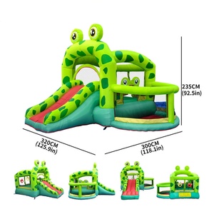 Piscine gonflable familiale avec trampoline, château à bulles, toboggan, jeux pour enfants, parc d'attractions, jeux de plage, en nylon vert - Product Image 6