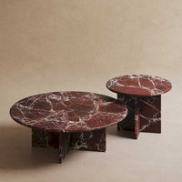 Meubles de salon, ensemble de tables basses modernes, base croisée, tables basses rondes imbriquées, table basse Rosso Levanto