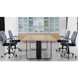 Süper tasarım kalınlaşmış ofis mobilyaları toplantı için paslanmaz çelik ayak ahşap boardroom konferans masası