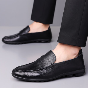 Chaussures bateau en cuir pour hommes, en cuir de vachette pleine fleur, semelle souple, talon bas, respirantes, bout rond, pour le quotidien, les affaires et les loisirs - Product Image 4