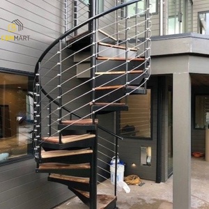 CBMmart esterno salva spazio gradini in legno <span class=keywords><strong>e</strong></span> barra barra in acciaio inox ringhiera con Anti-slip scanalature Design in scala curva - Product Image 1