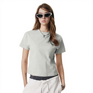 Camiseta Básica de Algodón para Mujer, Cuello Redondo, Manga Corta, Color Sólido, Logotipo Estampado, Ropa Casual, Corte Regular, para Todas las Temporadas - Product Image 2