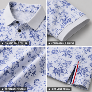 Polo de Golf Azul con Diseño Floral para Hombre, Personalizado, Premium, de Alto Rendimiento, Absorbente de Humedad, Marca Privada, Ropa de Resort, OEM - Product Image 3