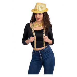 Set da ballo disco dorato con cappello, bretelle e papillon - Product Image 1