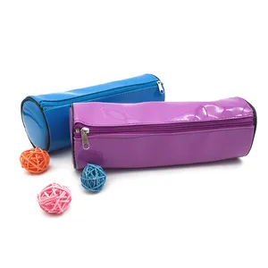 Stasun Venta caliente brillante Color personalizado de cuero de la PU portátil cremallera ronda lápiz bolsa de maquillaje