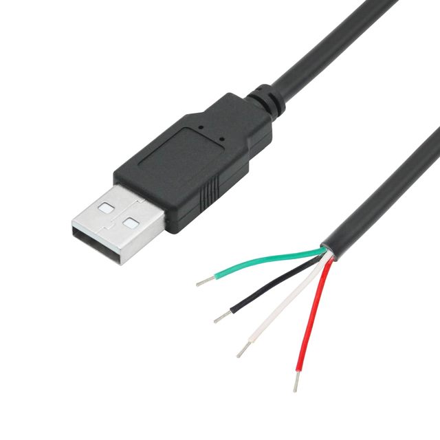 USB a Male 4 Pin Bare Wire 1M/3FT, 5V/2A USB 4 Pin Pigtail Open End Power Data Cable, Tail Tinning, for USB Equipment Installed