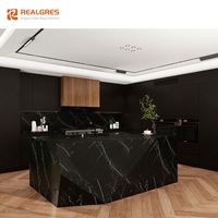 Meubles de cuisine de luxe Realgres, ensemble de meubles de cuisine modernes en marbre noir avec îlot pour villa et appartement
