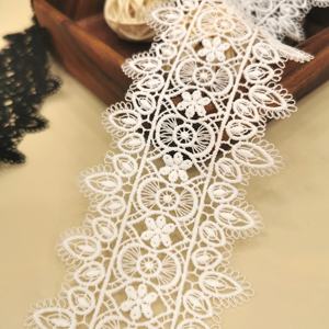 3d פרח רקום תחרה רקומים פוליאסטר לבן שחור גבול תחרה חיתוך עבור שמלה - Product Image 4