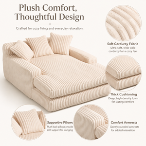 Oversized Chaise Lounge Chair Comfy Plush Cloud Couch Modern <b>Sleeper</b> Chair Corduroy Loveseat Vacuum Compression Set - Product Image 2
