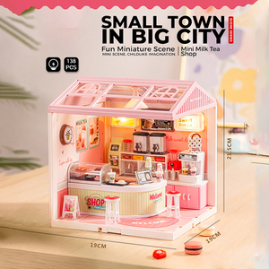 บ้านจิ๋วพลาสติก DIY ของเล่นตัวต่อ 3 มิติ ร้านชานมและร้านทอมมี่ ของเล่นจำลองบ้านพร้อมไฟ - Product Image 3