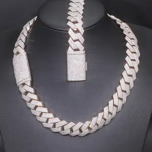 Ready To Ship Heavy Silver 20MM 4rows Necklace18k Gold Plated Necklace VVS Moissanite Diamond Cuban Link Chain