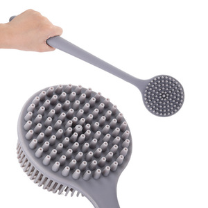 Silicone Bath <b>Brush</b> Long Handle Oval Exfoliating Massage <b>Brush</b> For <b>Back</b> Body Care Blue Green Pink Gray Black - Product Image 2