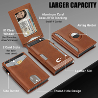 Dompet Kartu Nama Logam Cokelat Klasik untuk Pria dengan Fungsi Pelacak Find My Airtag, Dompet Kulit PU Tipis Pintar dengan Mekanisme Buka Samping