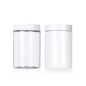 Hot Sale Empty 300ml Cookie Jar Food Grade Clear White PET Plastic Jars with PP Lids