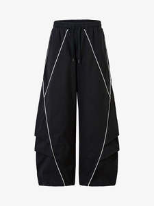 Men's Black Harem <b>Pants</b> With White Side Stripes Elastic Waist Drawstring Casual Lightweight <b>Summer</b> Wear - Product Image 1