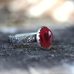 แหวนโกเมน A234 เงินแท้ 925 ประดับเพชรแบบฝังขอบ สำหรับผู้หญิง สวมใส่ได้ทุกวัน - Product Image 2