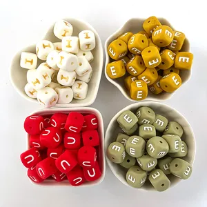 12mm Silicone Beads BPA Free Silicone Soft Teething Beads Food Grade Silicone Loose Beads English Alphabet 12mm Silicone Letter Beads