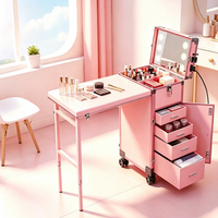Valise de Maquillage Professionnelle à Roulettes avec Miroir LED, Table Pliante et Tiroirs Verrouillables – Idéale pour Artistes et Salons – Offre Spéciale