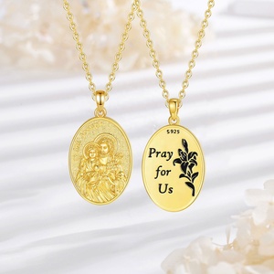 Vente en gros Prix 925 Sterling Silver Plaqué Or Saint Joseph Pendentif Ovale Religieux Spirituel Bijoux Collier pour Hommes - Product Image 4