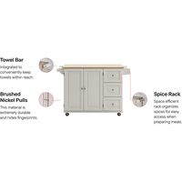 Chariot de cuisine mobile blanc avec roues Chariot d'îlot de cuisine avec barre de petit-déjeuner en bois Drop Leaf