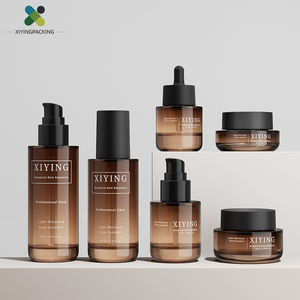 Ensemble de flacons de luxe en verre pour soins de la peau, dégradé ambre, pot de crème pour le visage, flacon de lotion, compte-gouttes d'huile essentielle, emballage cosmétique - Product Image 4