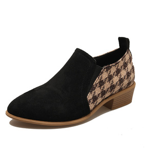 Pointed Toe Thick Heel Suede Retro Chidori Grids Flats for Women Spring Color Block Plus Size British Style Boots - Product Image 6