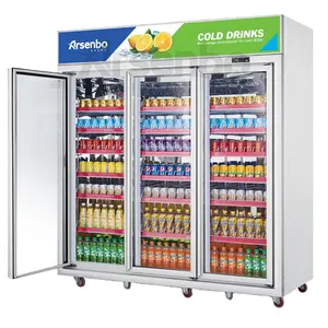 3 זכוכית דלת קר לשתות מסחרי משקאות Cooler מקרר לסופרמרקט