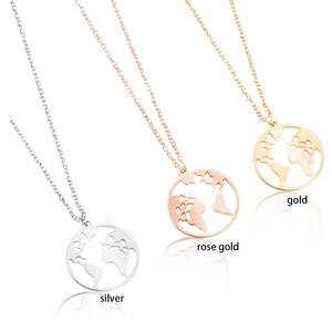 Venta al por mayor 18 pulgadas <span class=keywords><strong>de</strong></span> acero inoxidable <span class=keywords><strong>todo</strong></span> <span class=keywords><strong>el</strong></span> <span class=keywords><strong>mapa</strong></span> del <span class=keywords><strong>mundo</strong></span> collar Corea colgante collar China Fabricante Proveedor - Product Image 2