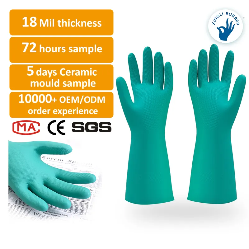Các nhà sản xuất 18mil màu xanh lá cây làm việc cơ khí an toàn tay nitrilo cắt kháng vườn guante de Găng tay Nitrile găng tay