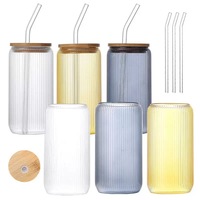 Tasse en verre borosilicate à motifs verticaux, style nordique haut de gamme, pour thé au lait et café, avec paille, grande capacité