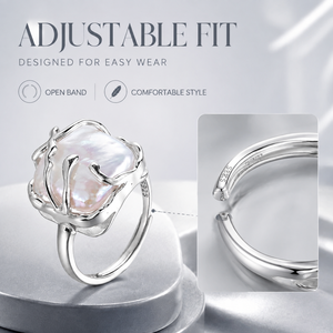 S925 Silver Pearl Open <b>Adjustable</b> <b>Ring</b> Hollow Branch Design Women Statement Finger <b>Ring</b> Wholesale - Product Image 4